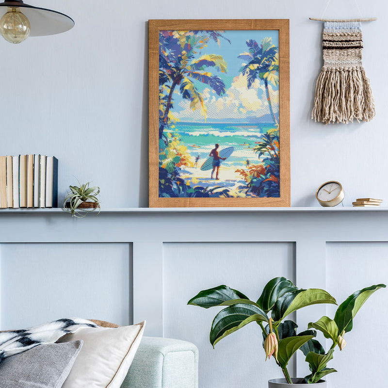 Broderie Diamant - Journée Ensoleillée À La Plage 40X50Cm Toile Tendue Sur Châssis