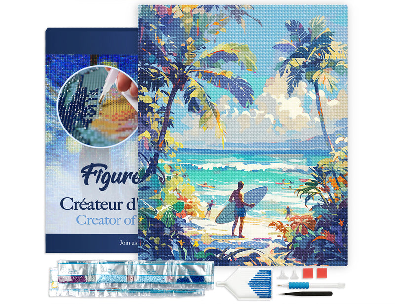 Broderie Diamant - Journée Ensoleillée À La Plage 40X50Cm Toile Tendue Sur Châssis