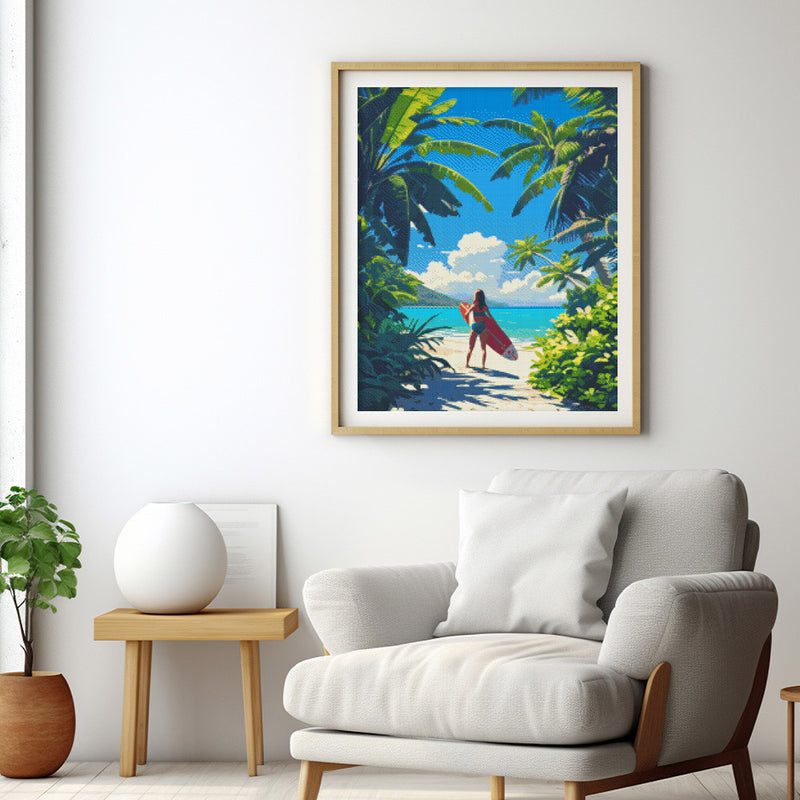 Broderie Diamant - Paradis Tropical Du Surf 40X50Cm Toile Tendue Sur Châssis