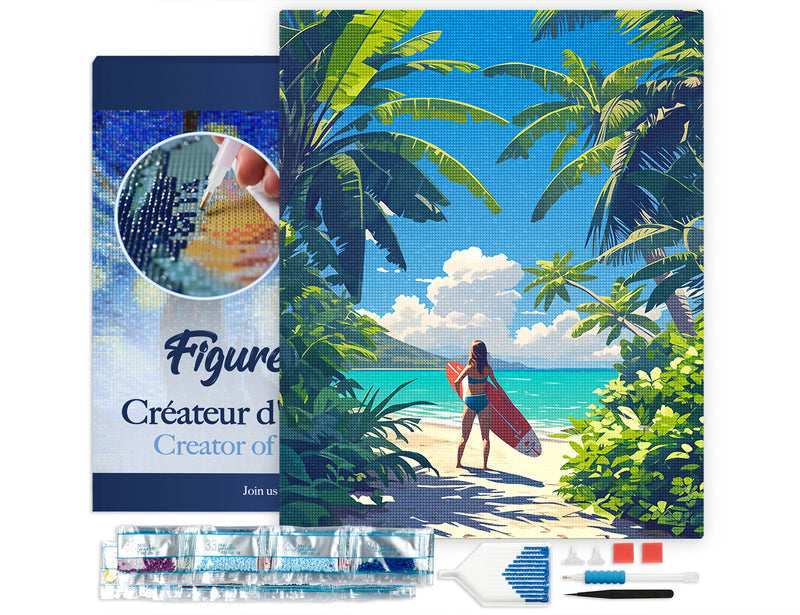 Broderie Diamant - Paradis Tropical Du Surf 40X50Cm Toile Tendue Sur Châssis