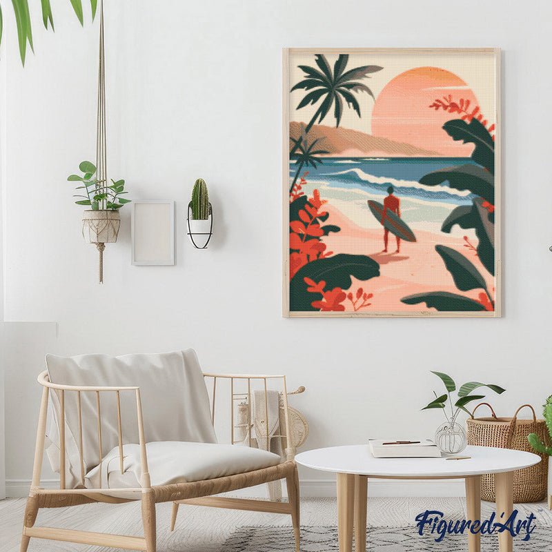 Broderie Diamant - Vagues Du Soir 40X50Cm Toile Tendue Sur Châssis