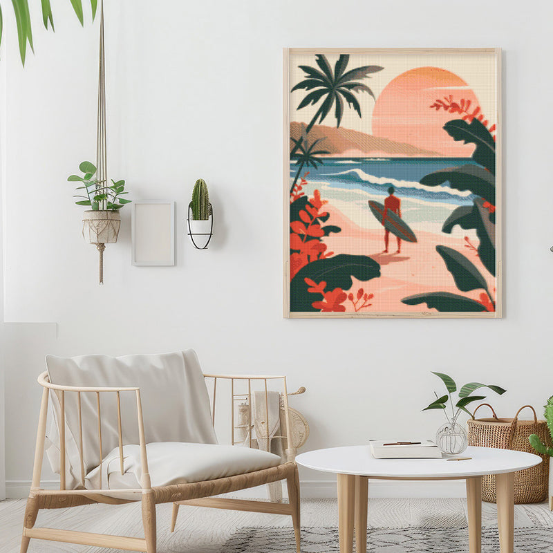 Broderie Diamant - Vagues Du Soir 40X50Cm Toile Tendue Sur Châssis