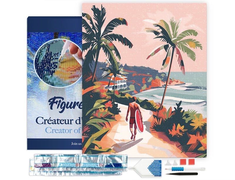 Broderie Diamant - Promenade Côtière 40X50Cm Toile Tendue Sur Châssis