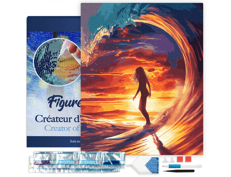 Broderie Diamant - Surfeuse Et La Grande Vague 40X50Cm Toile Tendue Sur Châssis