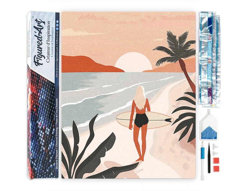 Broderie Diamant - Promenade Sur La Plage Au Coucher Du Soleil