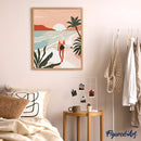 Broderie Diamant - Promenade Sur La Plage Au Coucher Du Soleil 40X50Cm Toile Tendue Sur Châssis