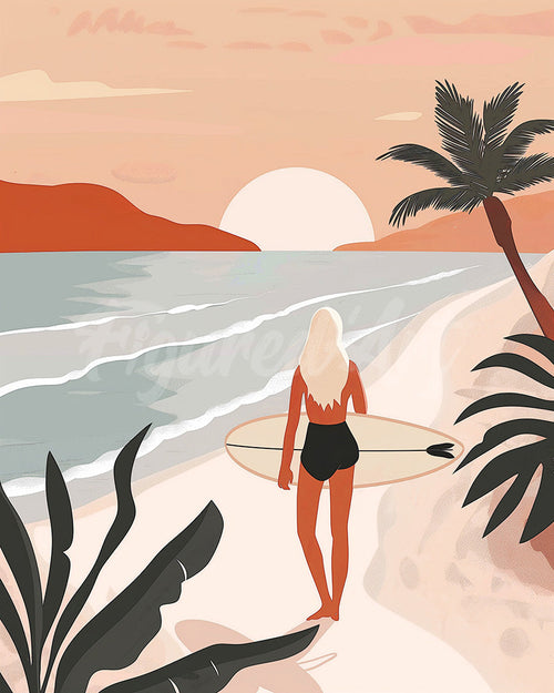 Diamond Painting - Broderie Diamant - Promenade sur la plage au coucher du soleil