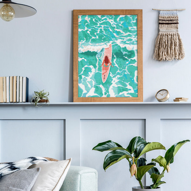 Broderie Diamant - Fille Parmi Les Vagues 40X50Cm Toile Tendue Sur Châssis