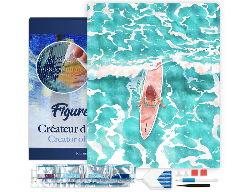 Broderie Diamant - Fille Parmi Les Vagues 40X50Cm Toile Tendue Sur Châssis