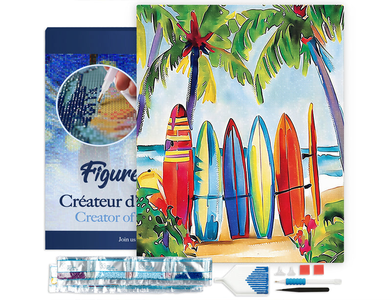 Broderie Diamant - Planche De Surf Colorées 40X50Cm Toile Tendue Sur Châssis