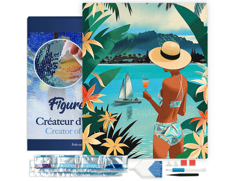 Broderie Diamant - Femme Et Océan 40X50Cm Toile Tendue Sur Châssis