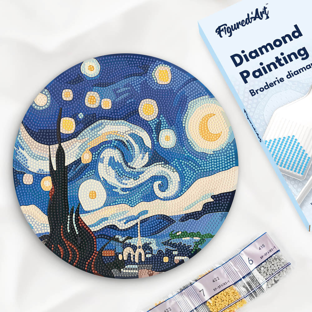 Diamond Painting en disco de madera - Noche estrellada