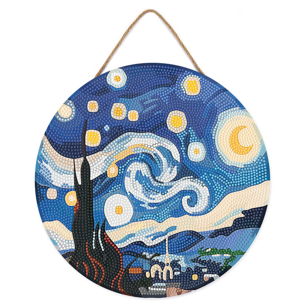 Diamond Painting en disco de madera - Noche estrellada