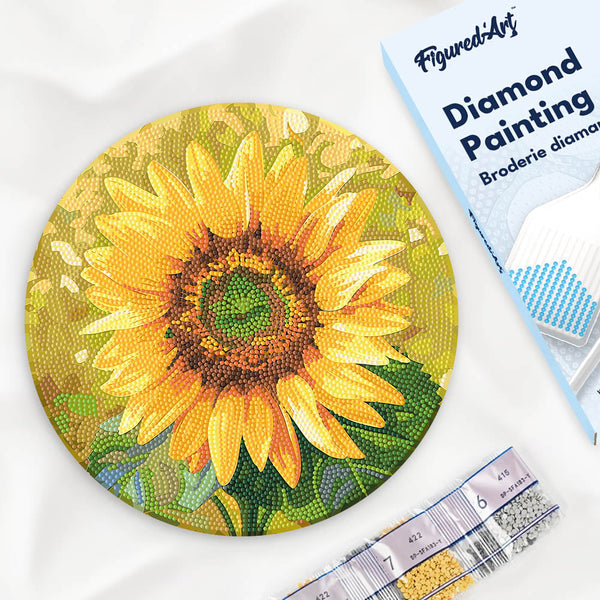 Pintura de diamantes en disco de madera - Girasol