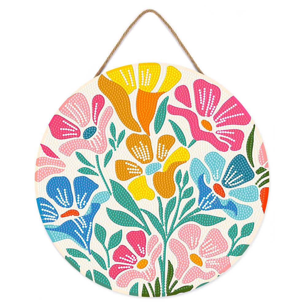 Diamond Painting Sur Disque En Bois - Motif Floral Coloré