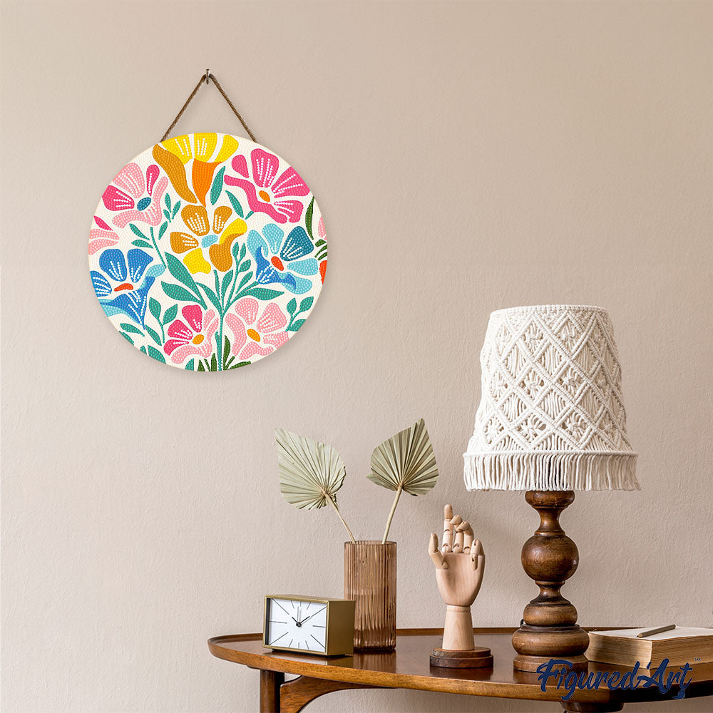 Diamond Painting Sur Disque En Bois - Motif Floral Coloré