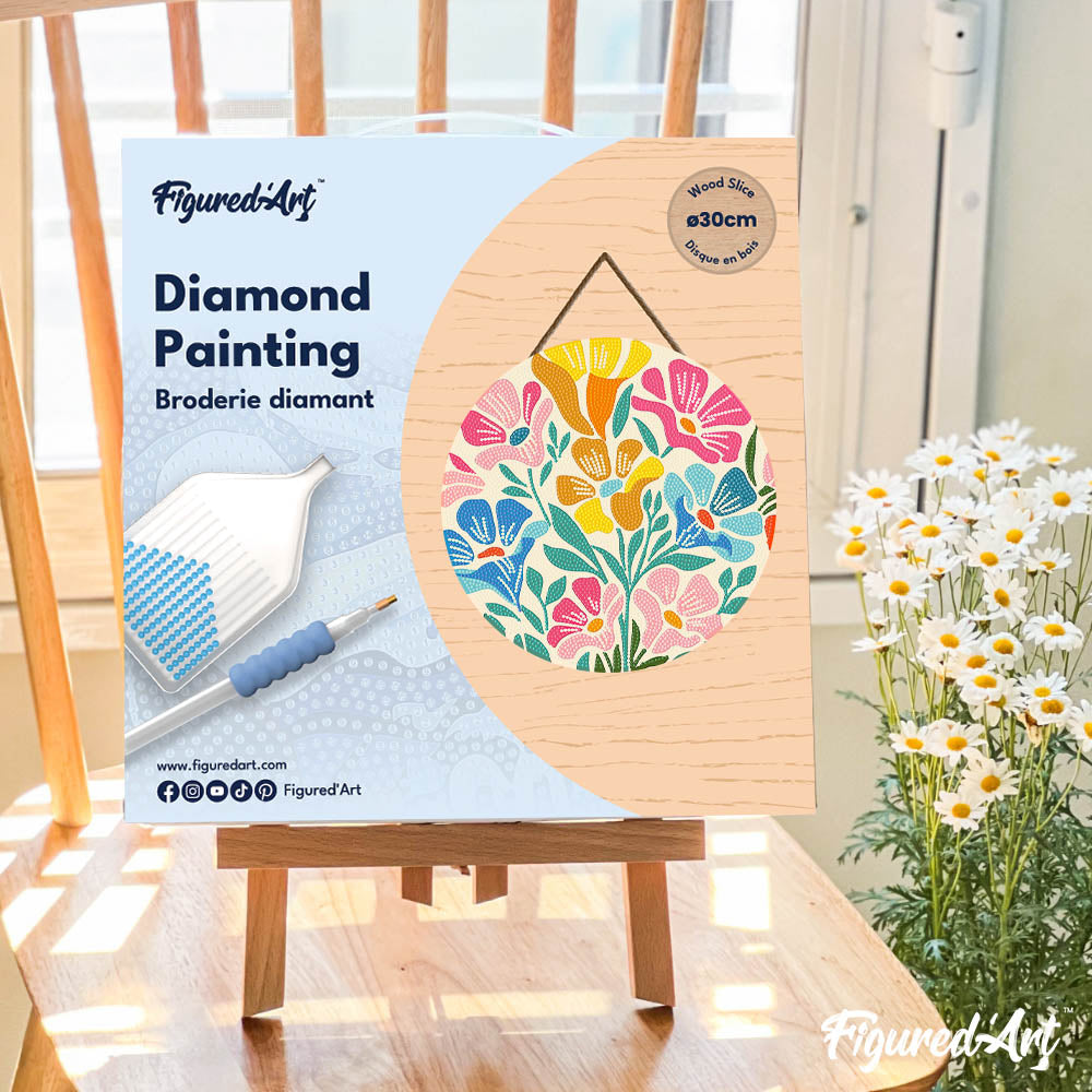 Diamond Painting Sur Disque En Bois - Motif Floral Coloré