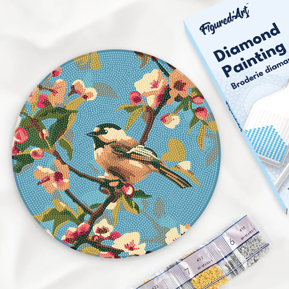 Diamond Painting Sur Disque En Bois - Oiseau Sur Une Branche