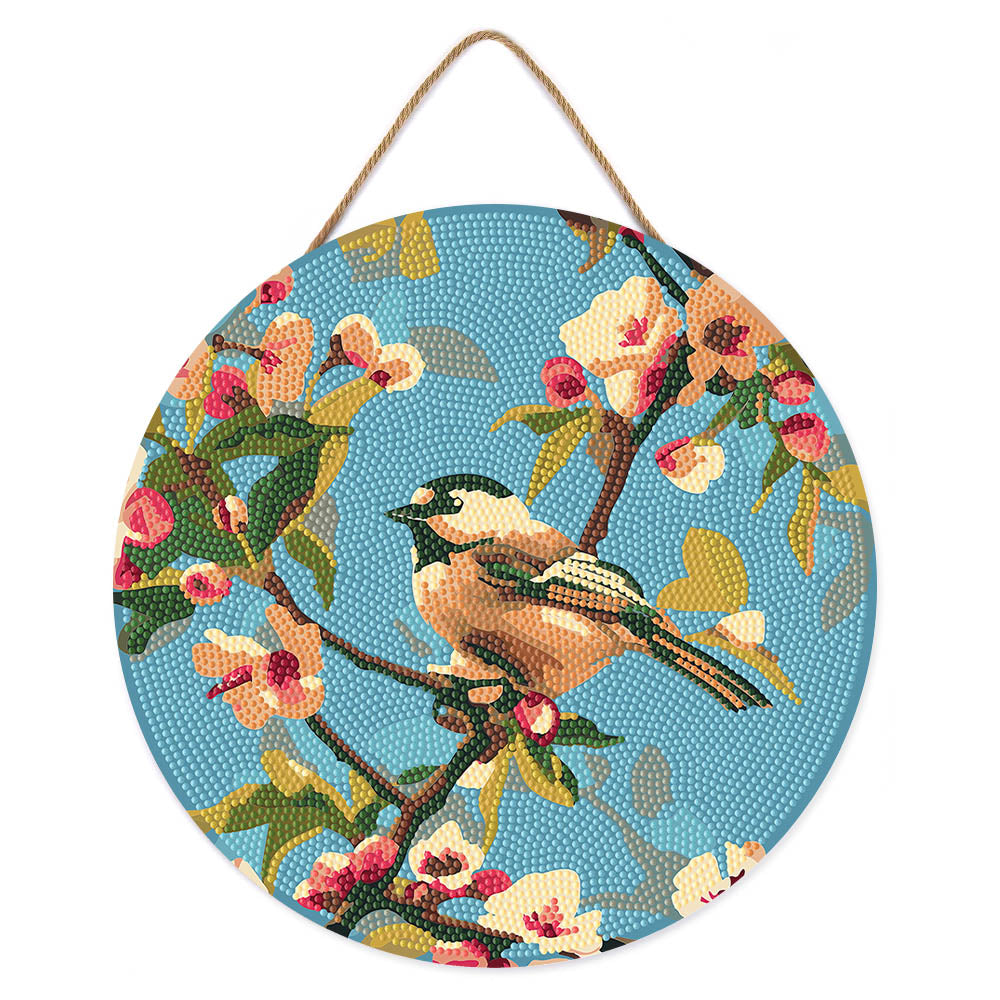 Diamond Painting Sur Disque En Bois - Oiseau Sur Une Branche