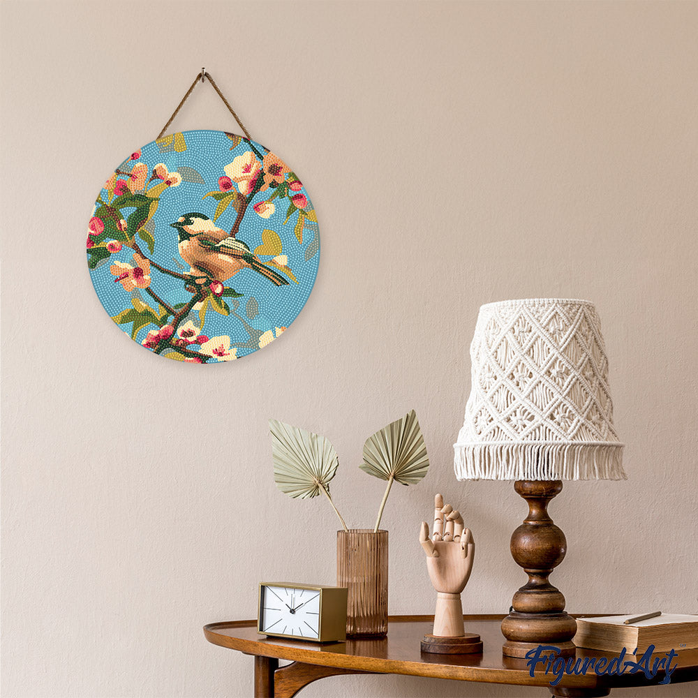 Diamond Painting Sur Disque En Bois - Oiseau Sur Une Branche
