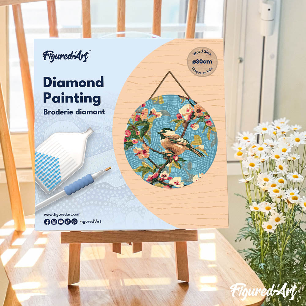 Diamond Painting Sur Disque En Bois - Oiseau Sur Une Branche