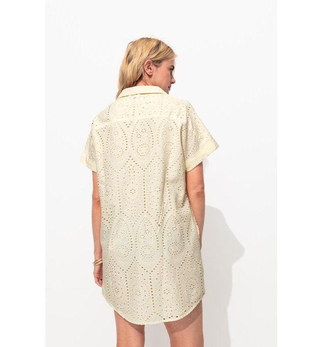 Robe Courte Broderie Anglaise - Naturel Uni Clair