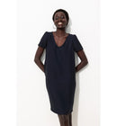 Robe Courte Détail Dentelle - Bleu Uni Fonce