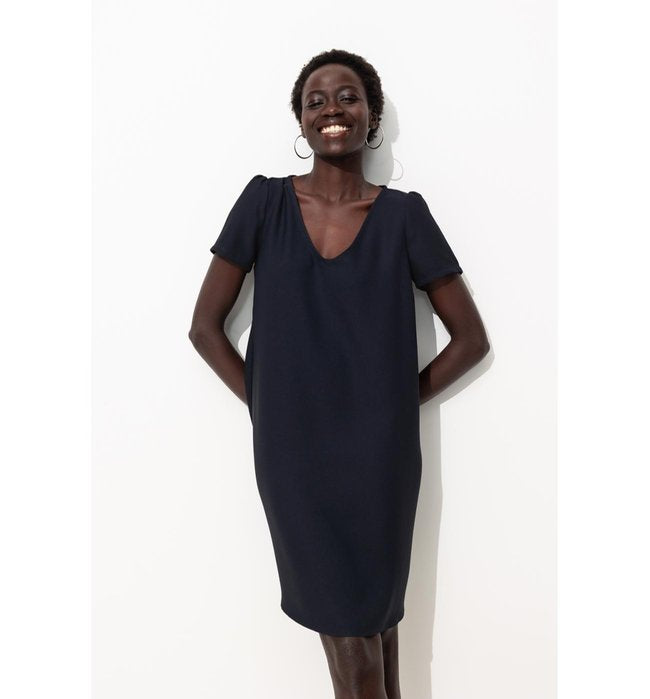 Robe Courte Détail Dentelle - Bleu Uni Fonce