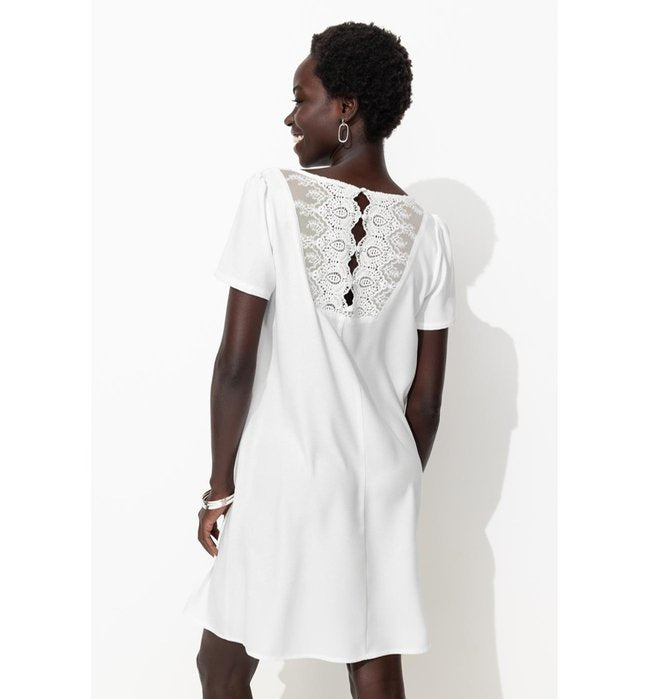 Robe Courte Détail Dentelle - Naturel Uni Clair