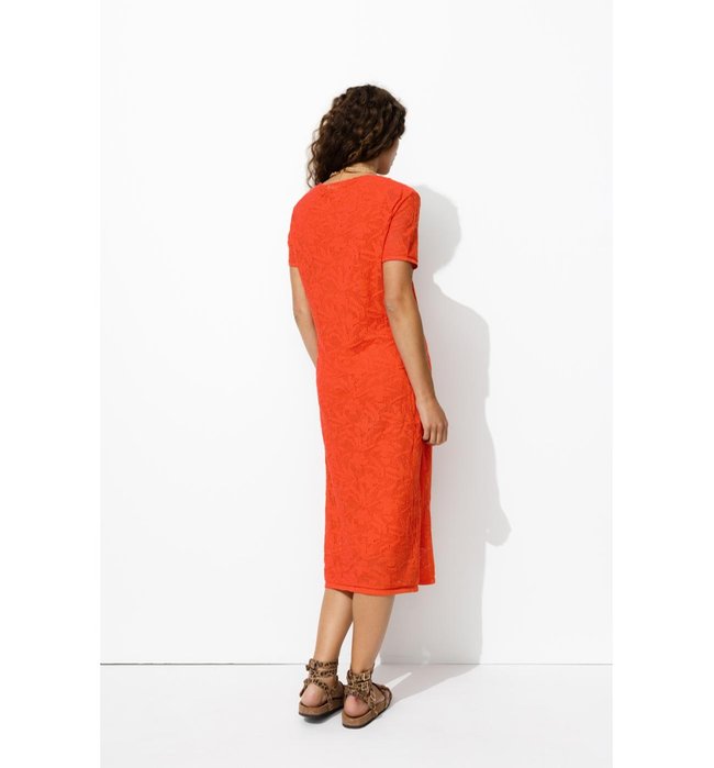Robe Midi Brodée - Orange Uni Colore