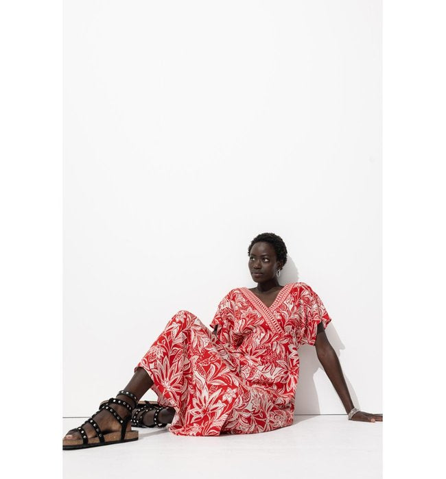 Robe Longue Éco-conçue - Rouge Imprime
