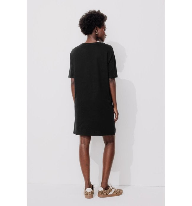 Robe T-shirt en Coton Femme - Noir Uni Fonce