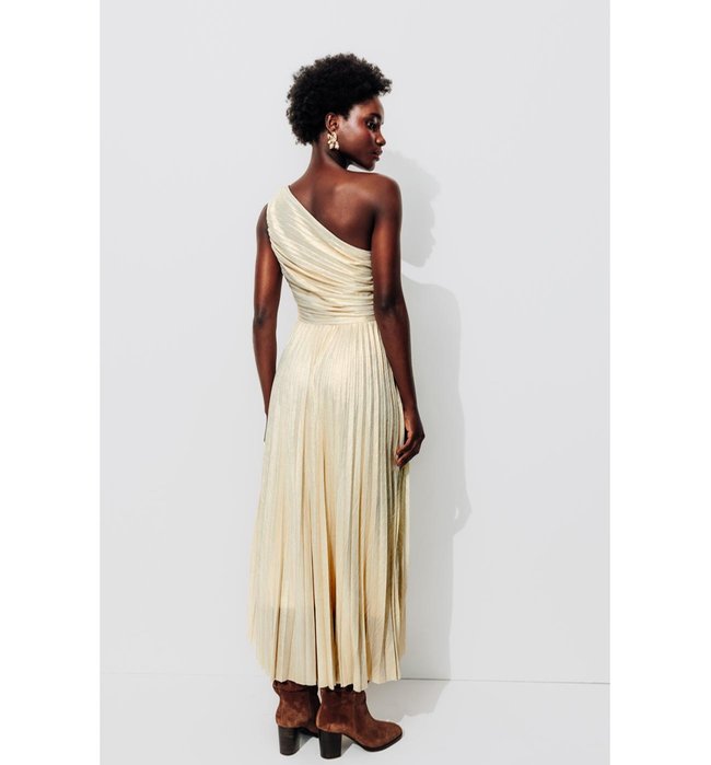 Robe Lamée One-shoulder - Jaune Uni Colore