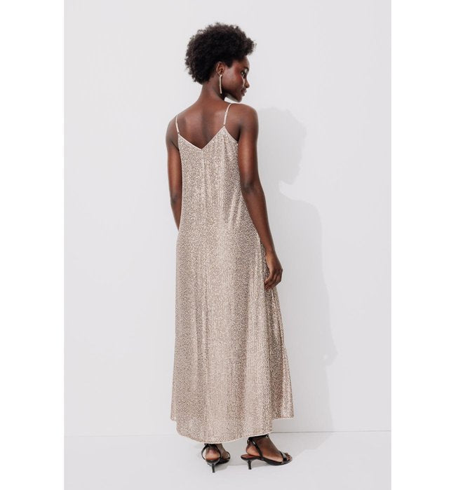 Robe Longue à Paillettes Femme - Jaune Uni Colore