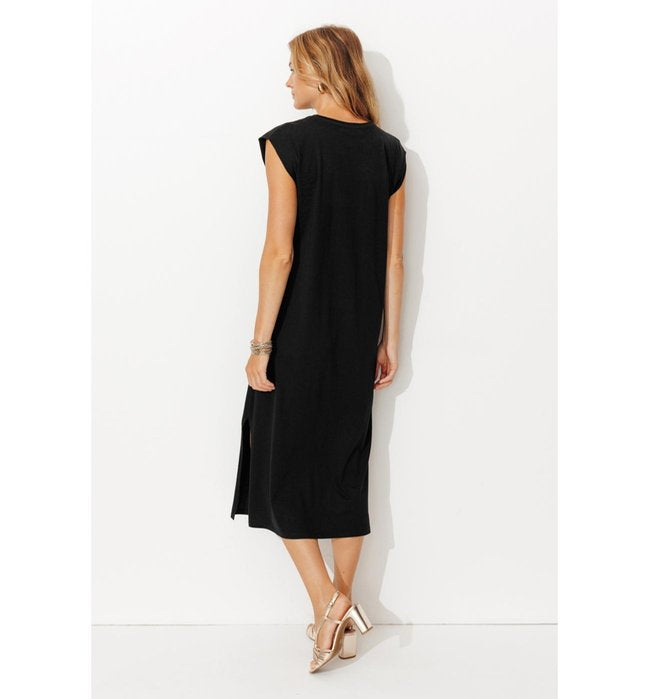 Longue Robe T-shirt Femme - Noir Uni Fonce