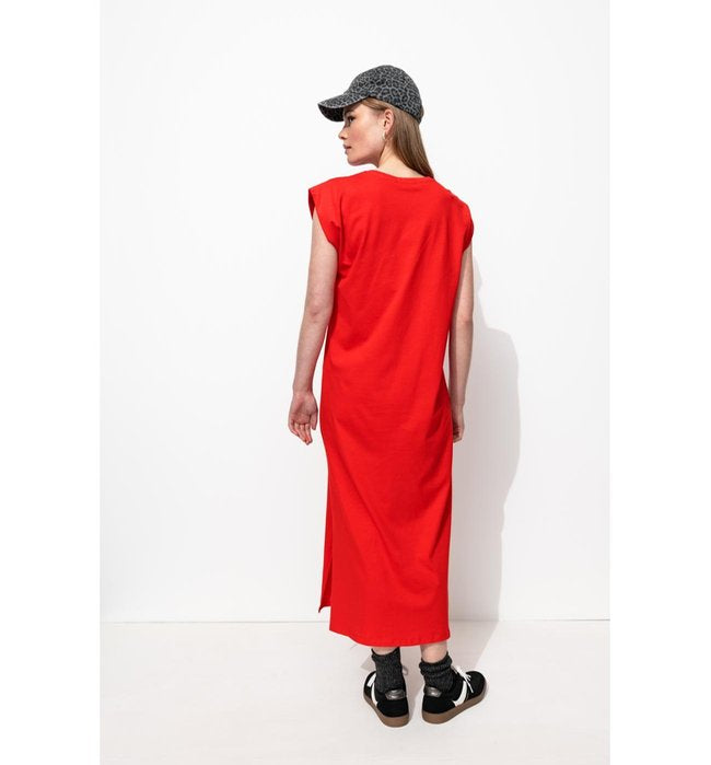 Longue Robe T-shirt Femme - Rouge Uni Colore
