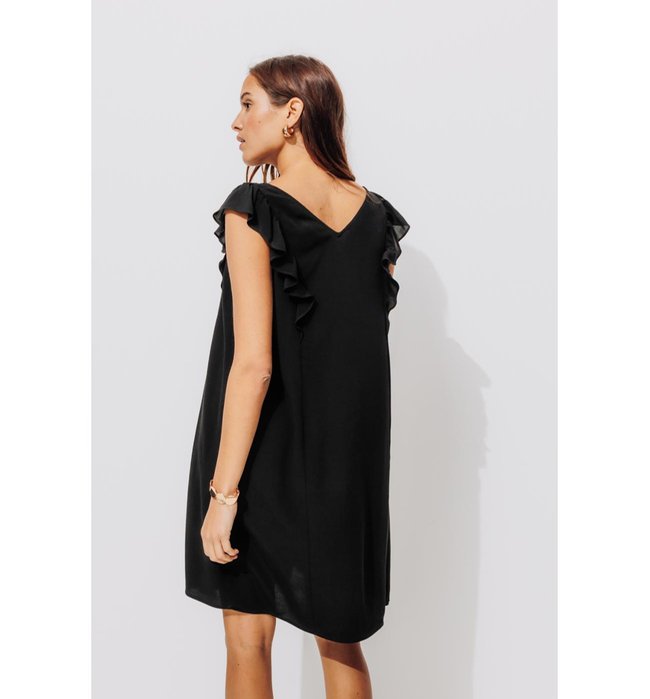 Robe Courte Évasée Femme - Noir Uni Fonce