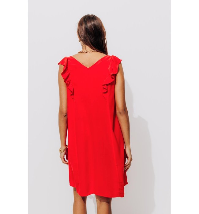 Robe Courte Évasée Femme - Rouge Uni Colore