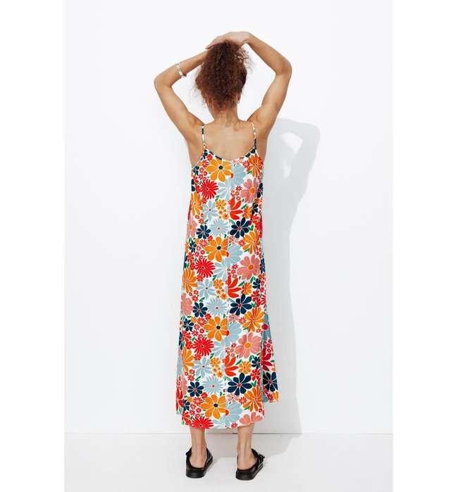 Longue Robe à Fines Bretelles - Multicolore Imprime