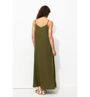 Robe Longue à Bretelles Femme - Kaki Uni Fonce