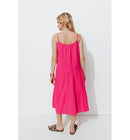 Robe Évasée en Gaze de Coton - Rose Uni Colore