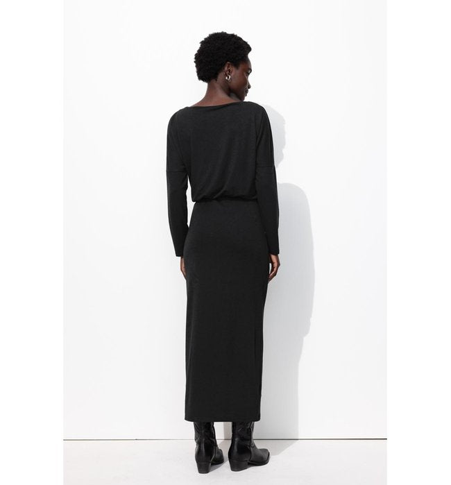 Robe Longue en Jersey Femme - Noir Uni Fonce