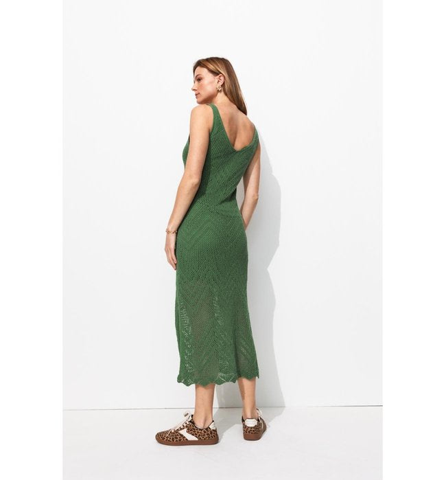Robe Longue en Maille Filet - Kaki Uni Clair