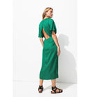 Robe Mi-longue en Satin Femme - Vert Uni Colore