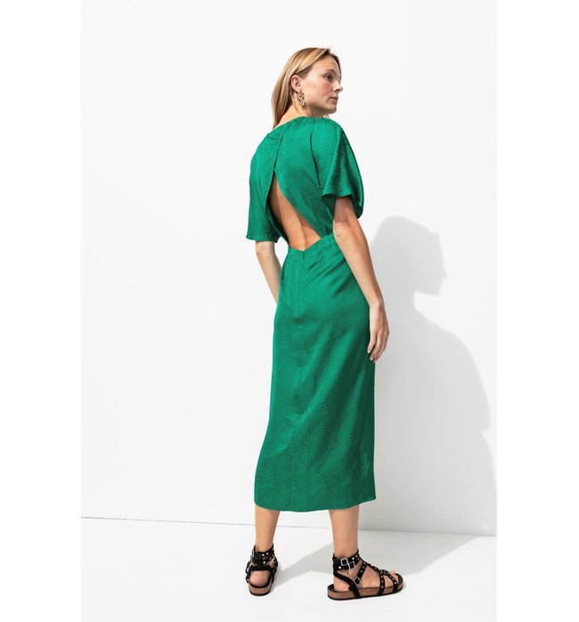 Robe Mi-longue en Satin Femme - Vert Uni Colore