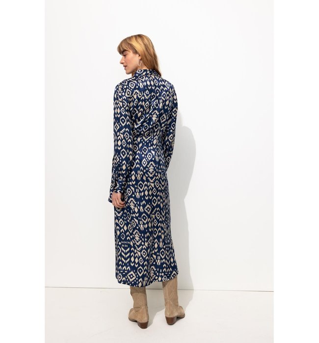 Robe Midi Satin Jacquard - Bleu Imprime