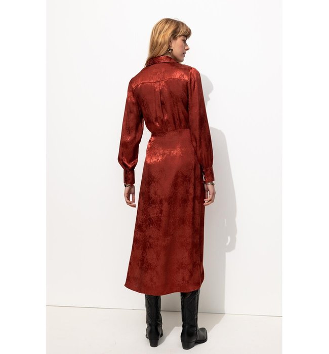 Robe Midi Satin Jacquard - Marron Uni Clair