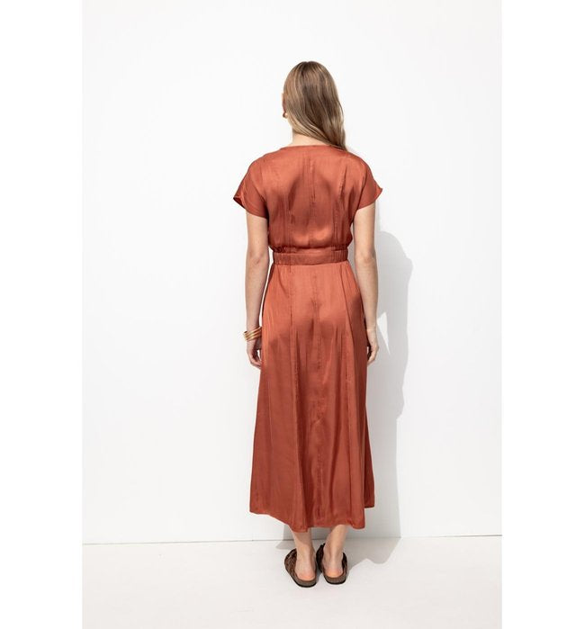 Robe Mi-longue en Satin Femme - Marron Uni Clair