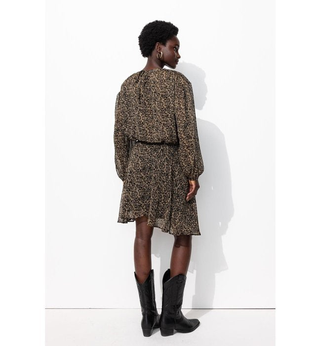 Robe Courte en Voile Fleuri - Noir Imprime