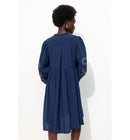 Robe Courte Brodée Femme - Bleu Uni Fonce